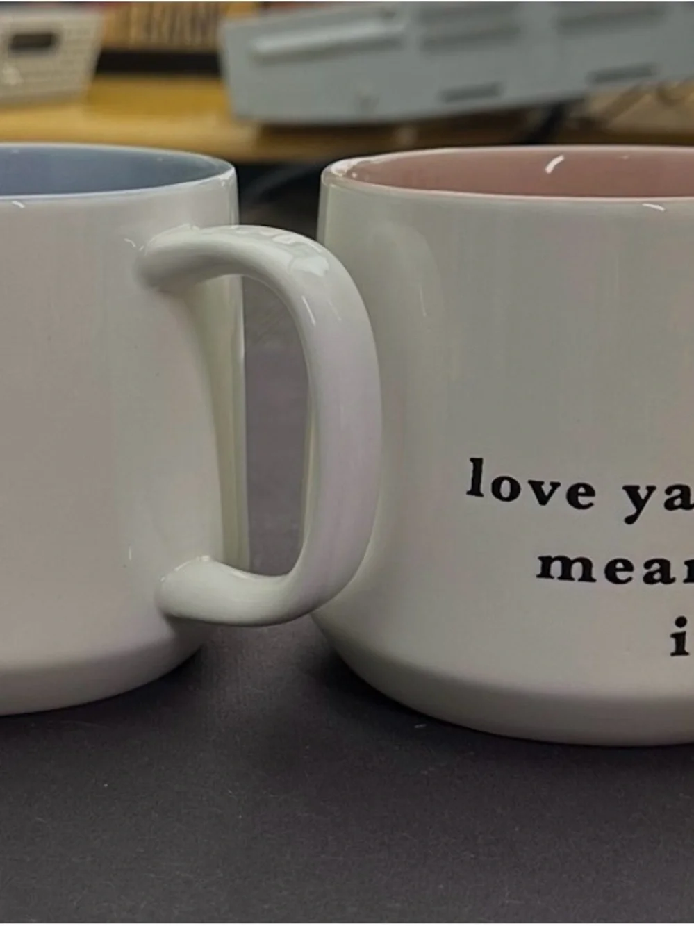White Ceramic Mug Set with Pastel Interior - Best Person Ever & Love Ya
